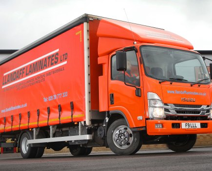 Llandaff Laminates' Isuzu N75.190 with bespoke curtainside body designed for efficient customer deliveries