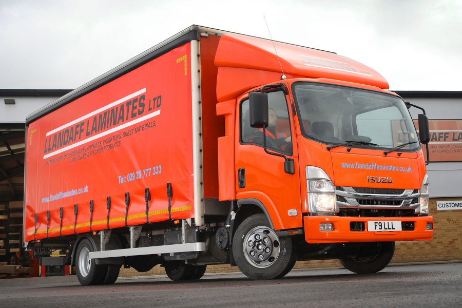 Llandaff Laminates' Isuzu N75.190 with bespoke curtainside body designed for efficient customer deliveries