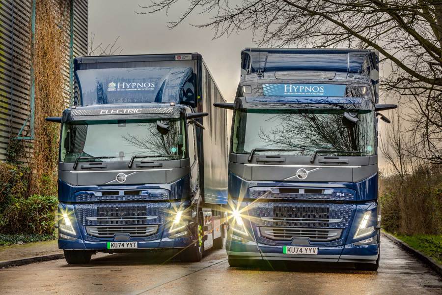 DFDS and Hypnos Beds add Volvo FM Electrics to their fleet for sustainable transport.