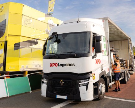 XPO Logistics convoy supporting Tour de France 2025 with sustainable trucks