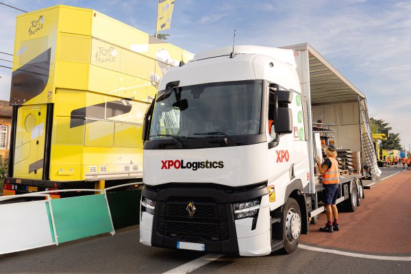 XPO Logistics convoy supporting Tour de France 2025 with sustainable trucks