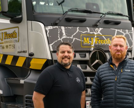Mercedes-Benz Arocs Extent tipper delivered by Rygor Auto to MJ Freeth for construction and quarry haulage work.